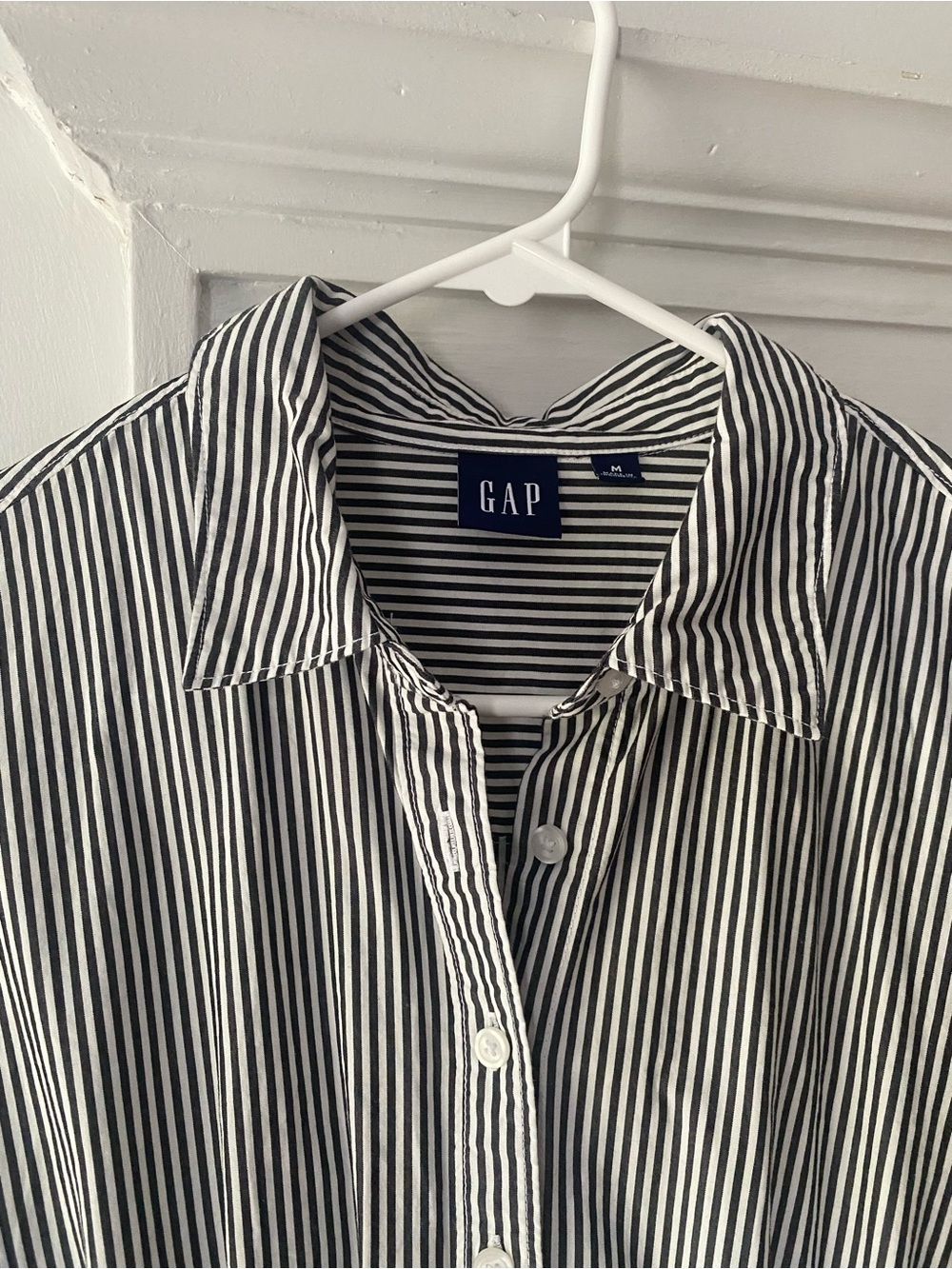 GAP Sleeveless Striped Midi Shirt Dress in Navy and White - Picture 2 of 6